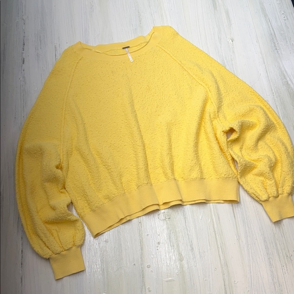 Free People Found My Friend Pullover Sunshine Yellow Crewneck Sweatshirt Sz M - Picture 3 of 12
